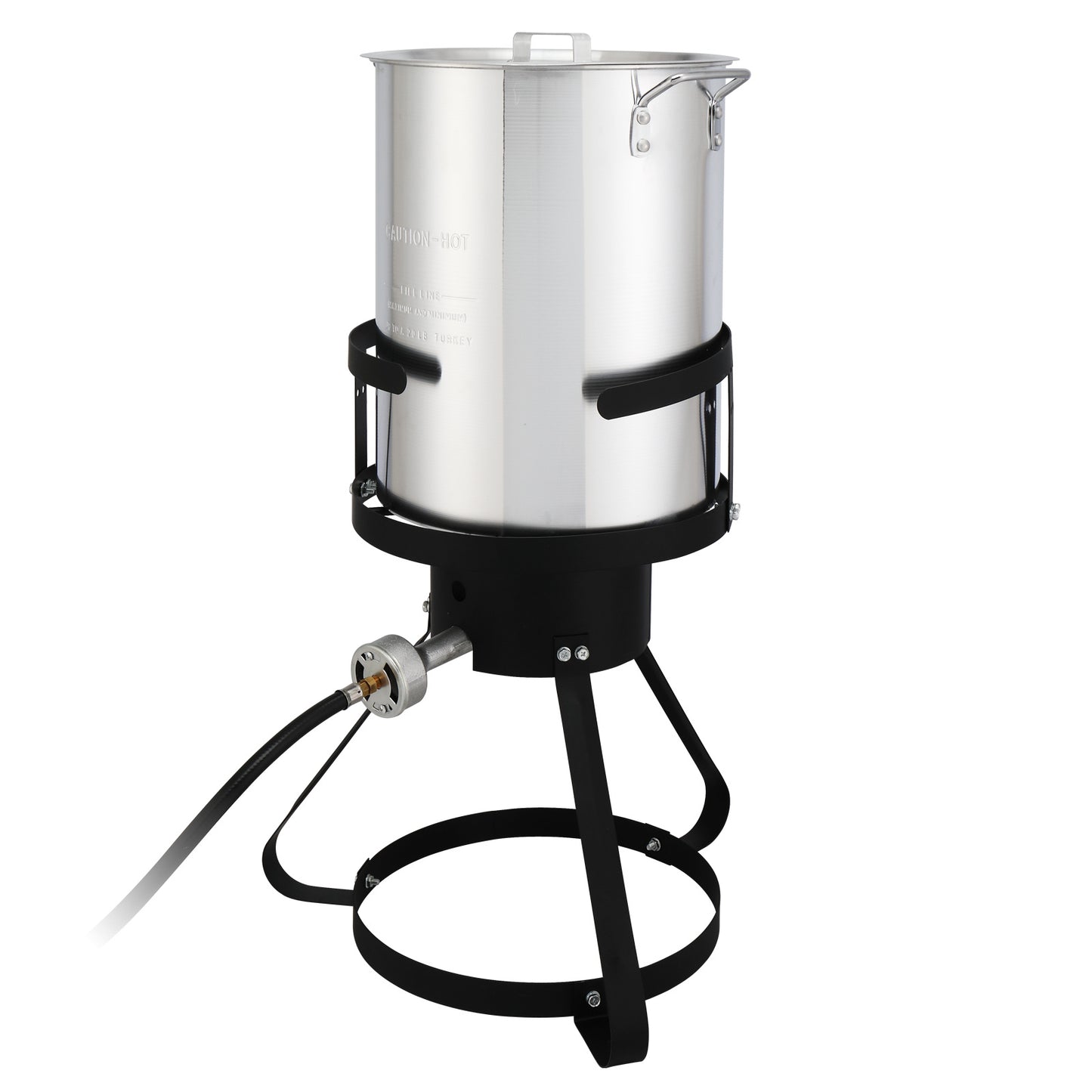 t, Four Piece Set, Black Circular Iron Frame, Silver Aluminum Pot, Gas Fryer