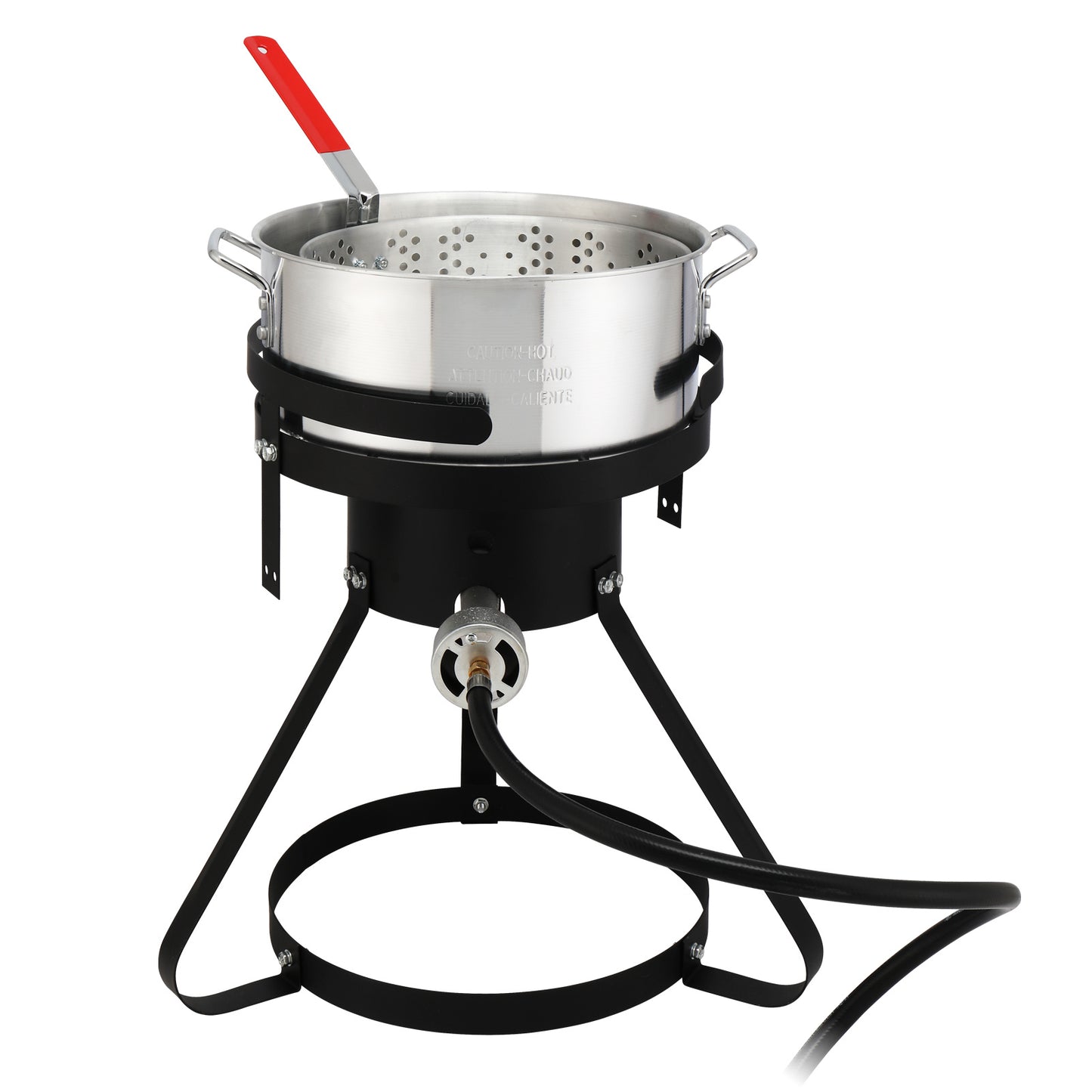 t, Four Piece Set, Black Circular Iron Frame, Silver Aluminum Pot, Gas Fryer