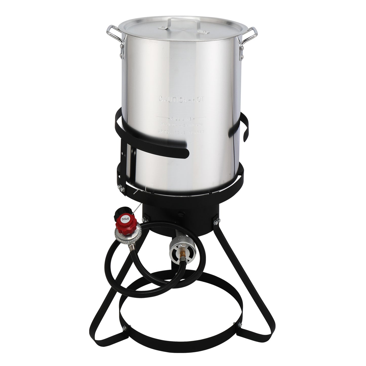 t, Four Piece Set, Black Circular Iron Frame, Silver Aluminum Pot, Gas Fryer