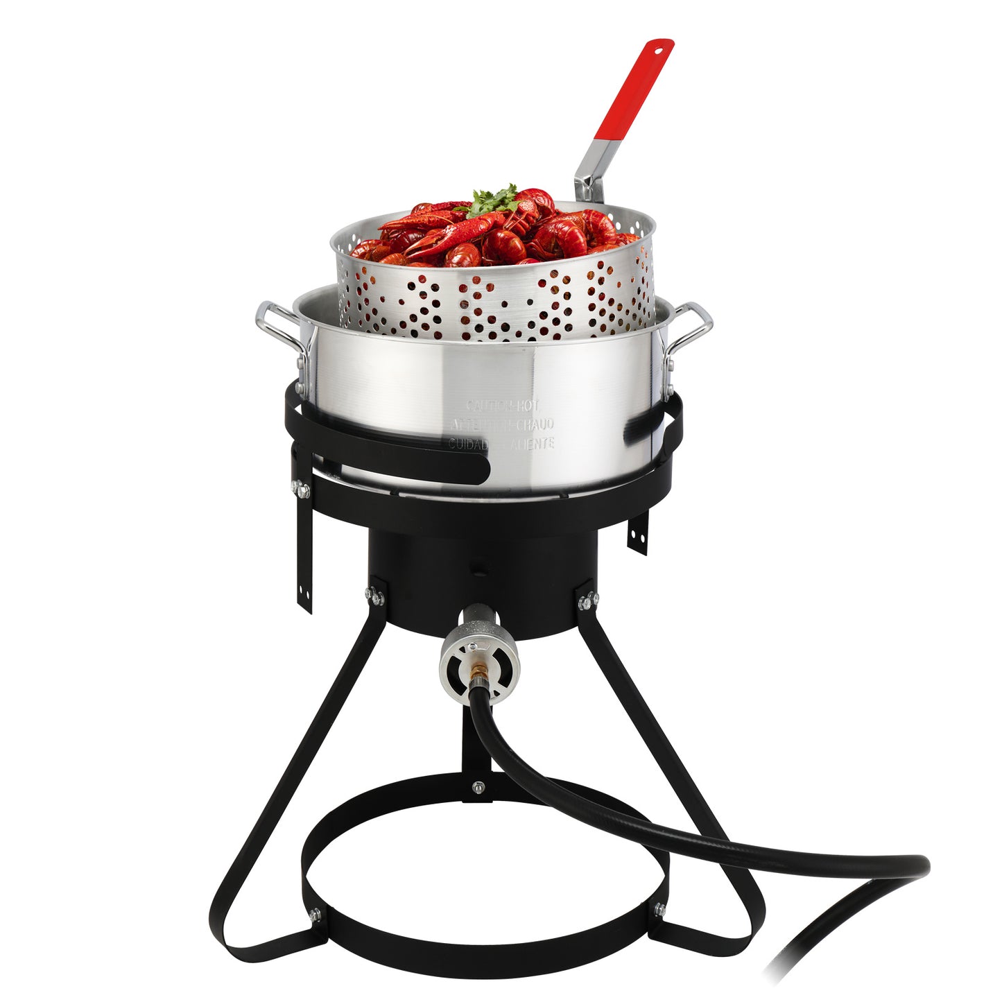 t, Four Piece Set, Black Circular Iron Frame, Silver Aluminum Pot, Gas Fryer