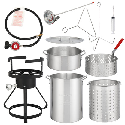 t, Four Piece Set, Black Circular Iron Frame, Silver Aluminum Pot, Gas Fryer