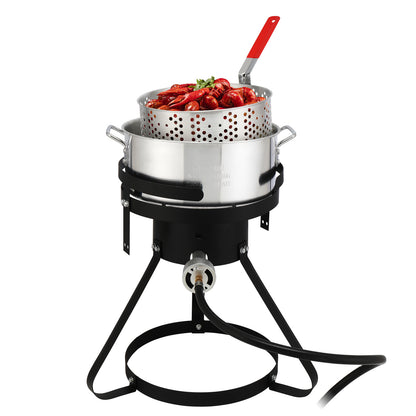 t, Four Piece Set, Black Circular Iron Frame, Silver Aluminum Pot, Gas Fryer