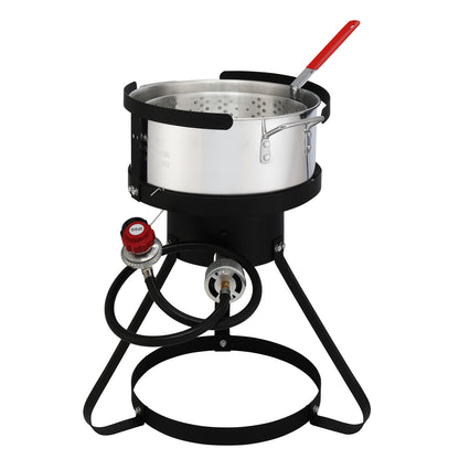 t, Four Piece Set, Black Circular Iron Frame, Silver Aluminum Pot, Gas Fryer